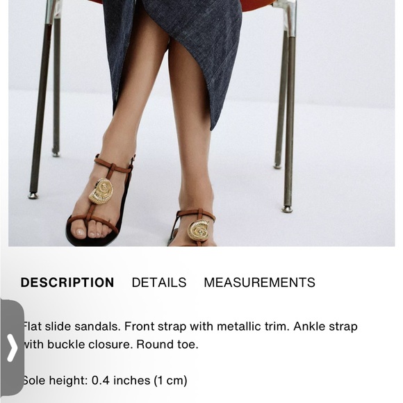 Zara NWT gold seashell appliqué detail buckle summer brown sandals - Picture 4 of 7